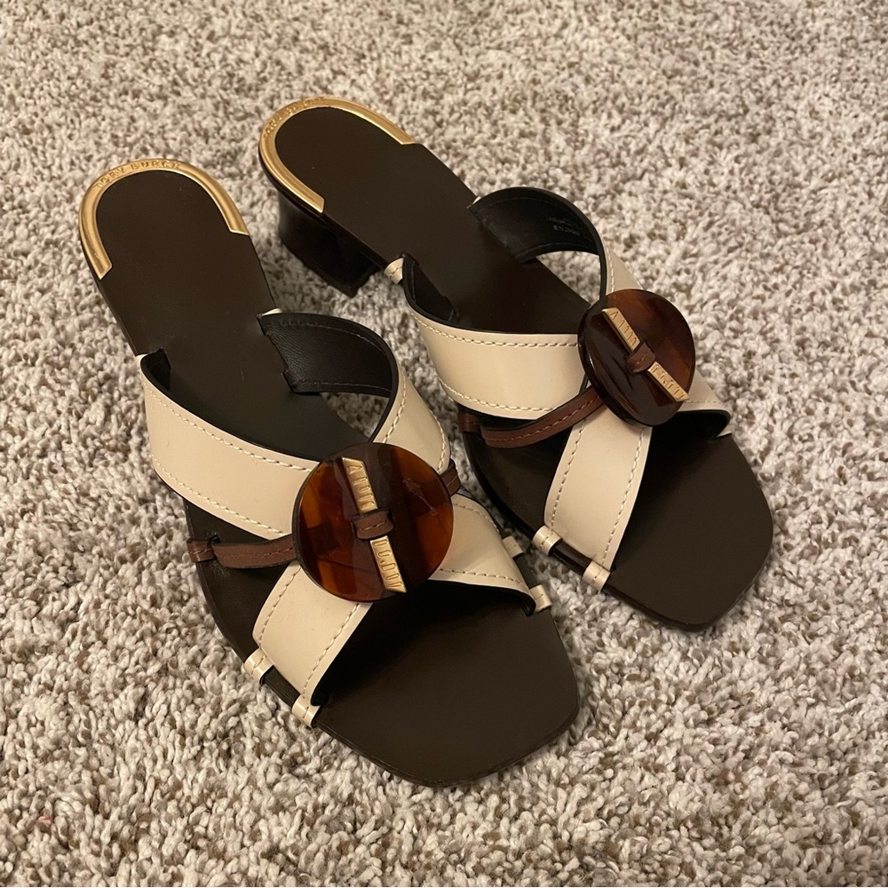 Tory Burch Elegant Cream and Brown Women's Sandals